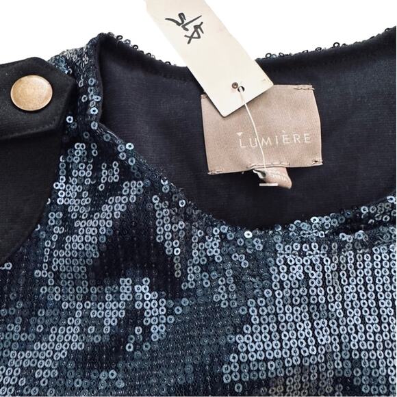 Lumiere Jacket Blazer Coat Black Blue Sequins Zip Cropped Party Small NEW - Picture 14 of 16